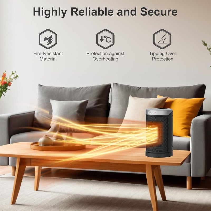 WINHL Space Heater, Small Portable Electric Heaters for Indoor Use with Thermostat and Remote, 70°Oscillation, 12H Timer, 5 Modes, 1500W PTC Ceramic Fast Safety Heat for Office Bedroom Home - Image 3